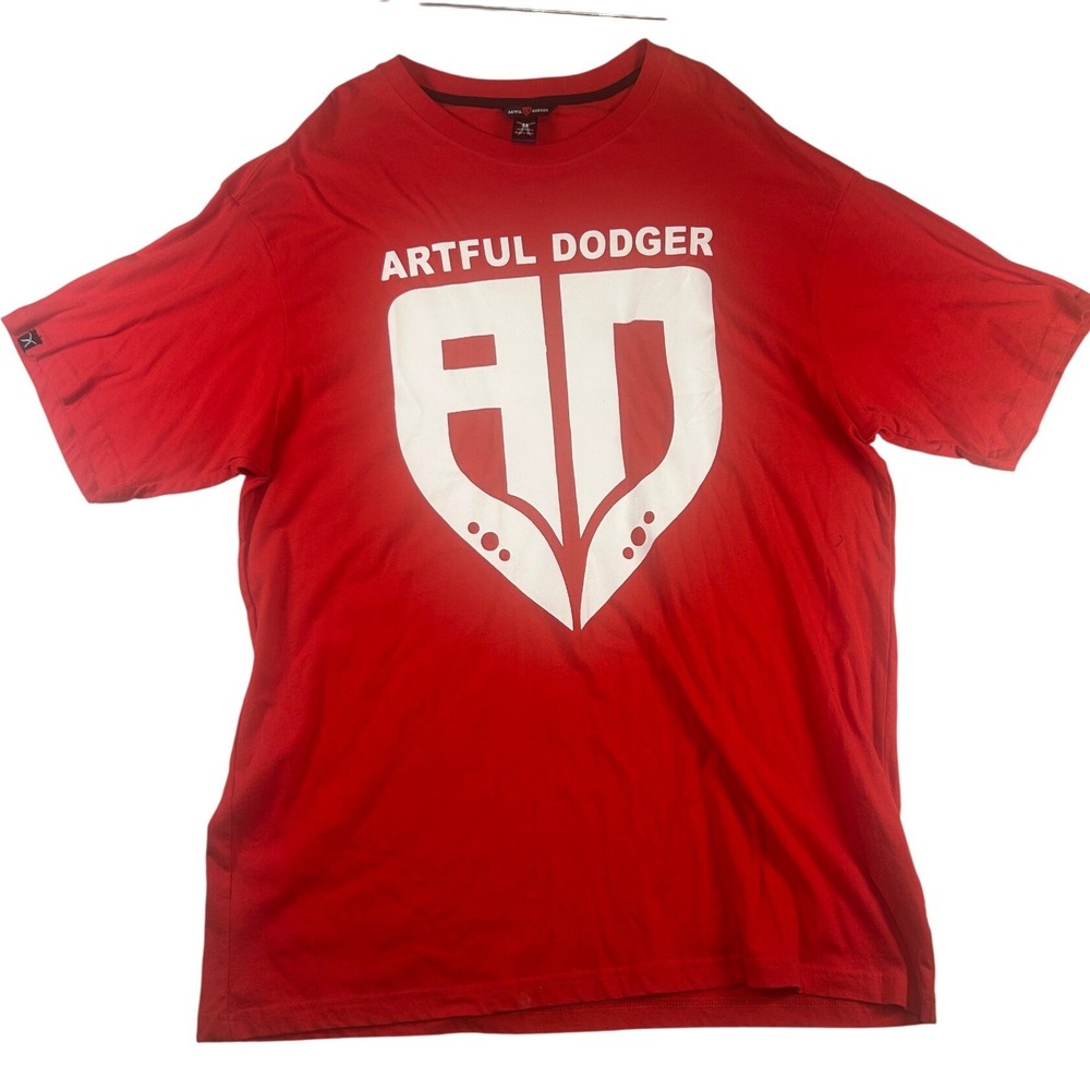 Artful Dodger Mens Red Graphic Crest Logo Short Sleeve T-Shirt Size M Streetwear